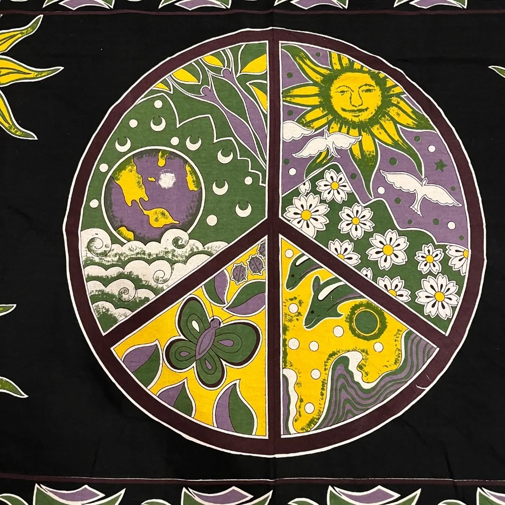 Black, Yellow and Green Festival Peace Sign Nature Wall Tapestry